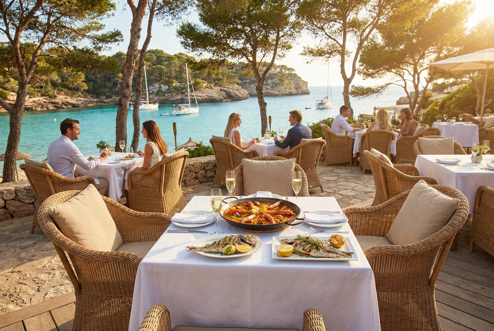 Luxury beach club dining in Mallorca