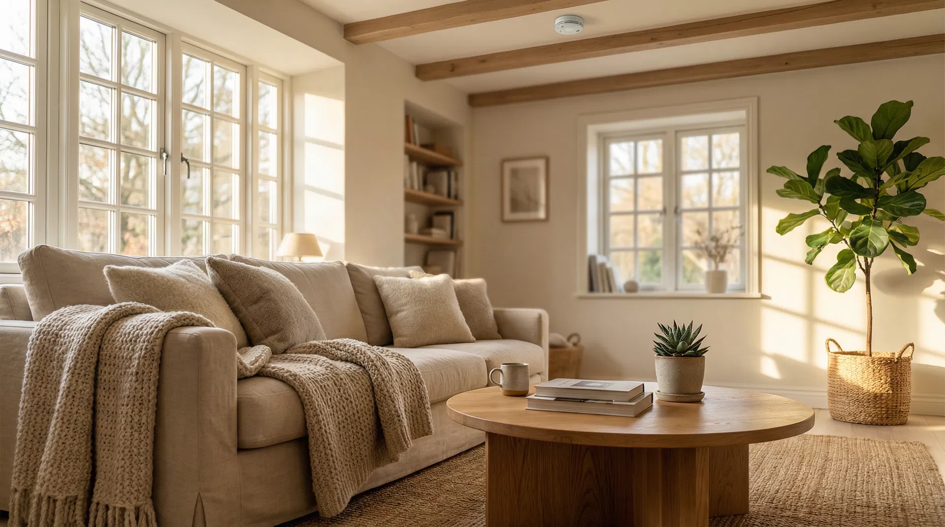 Hyggeligt dansk hjem med brandsikkerhedsudstyr