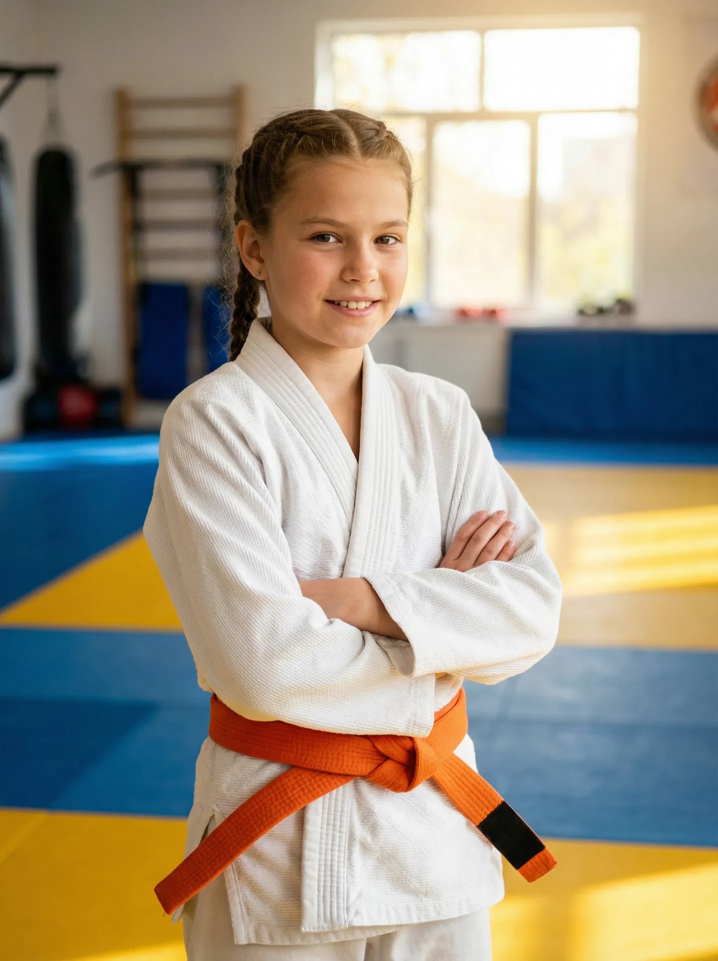 Confident youth athlete in grappling gi