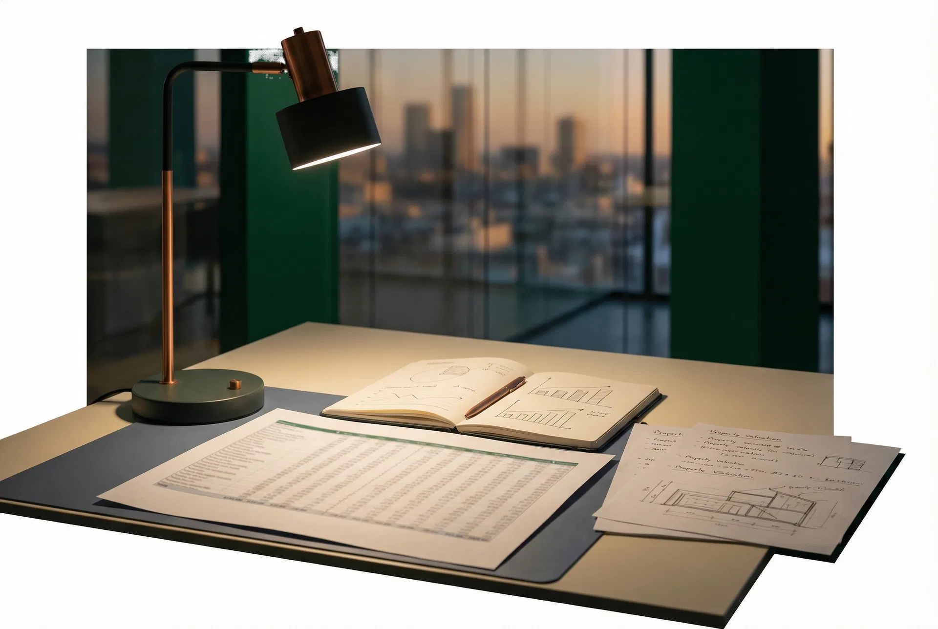 Mesa de análisis con documentación financiera y de valoración