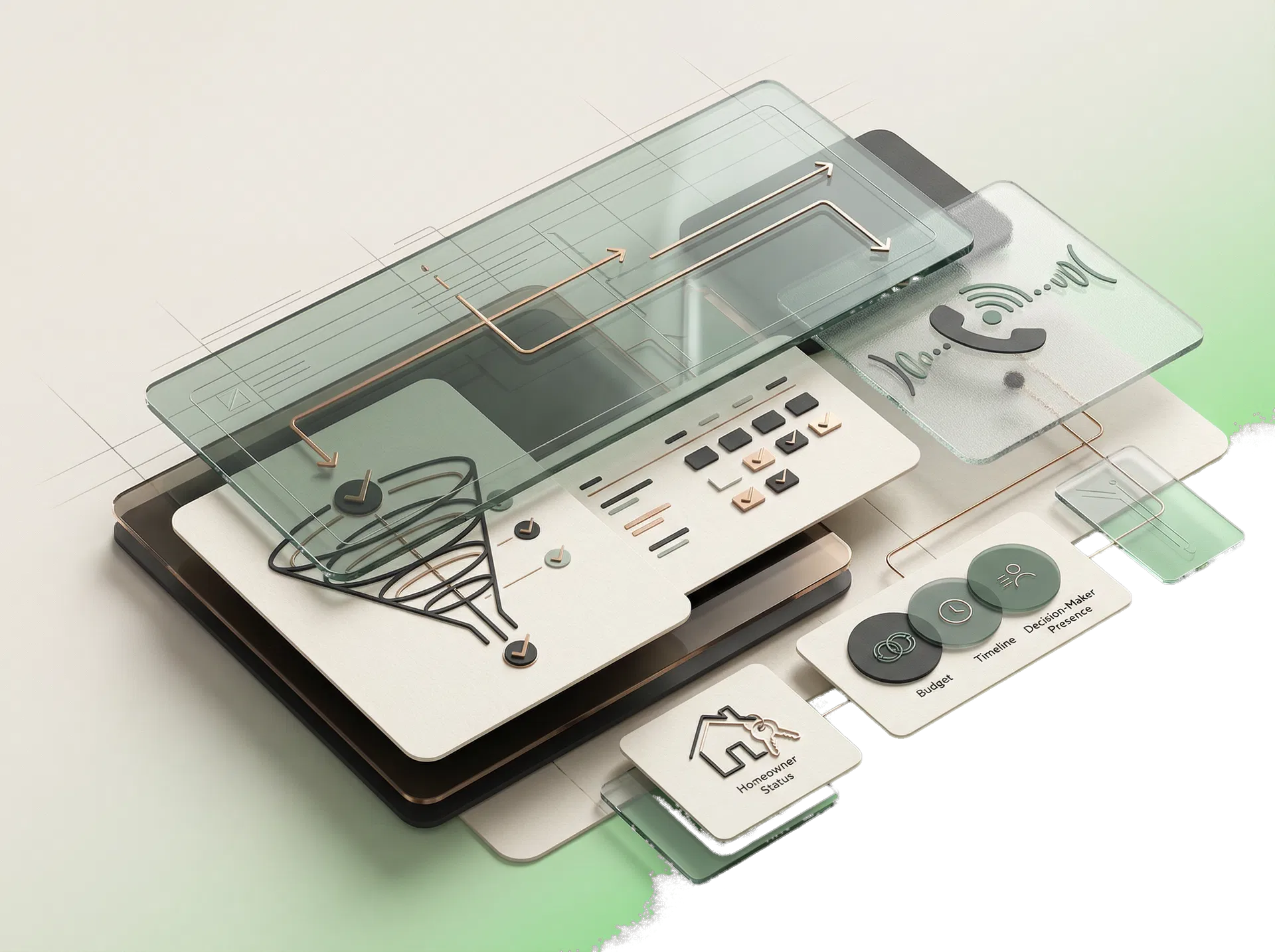 Premium process visual representing filtering, qualification, and appointment delivery