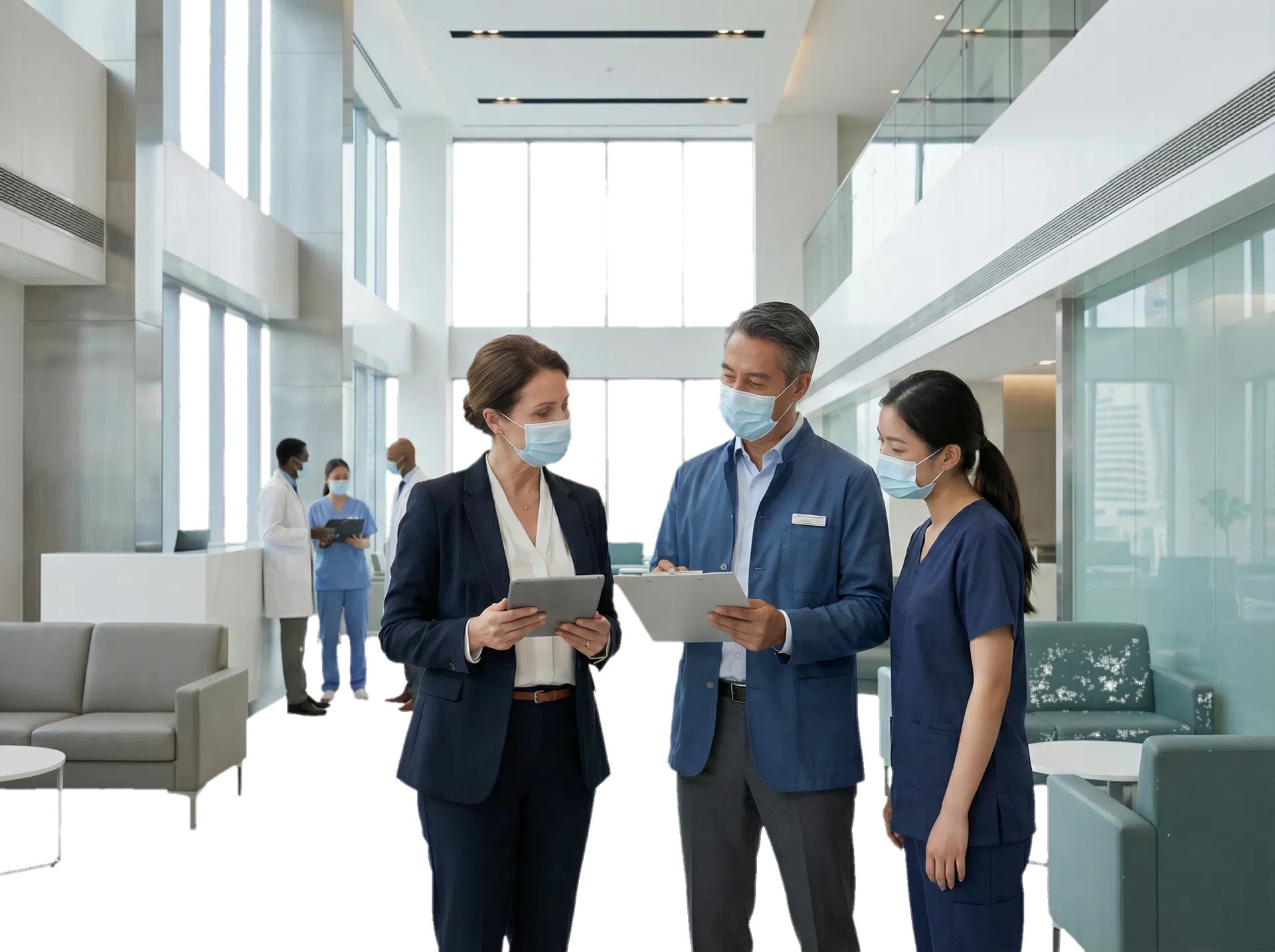 Coordenação de equipe médica em ambiente clínico corporativo