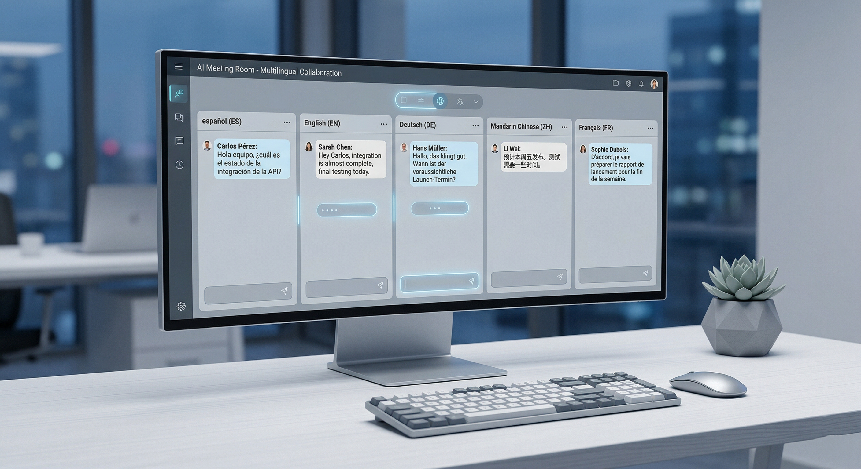 Negociar en cinco idiomas sin perder ni una palabra: La ventaja multiidioma de AI Meeting Room