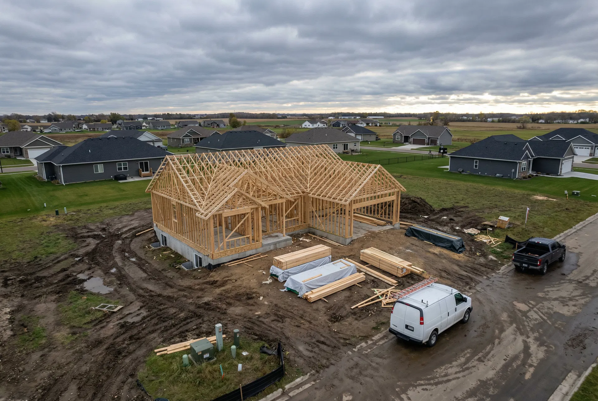 E&P Builders aerial view of residential construction job site in Minnesota