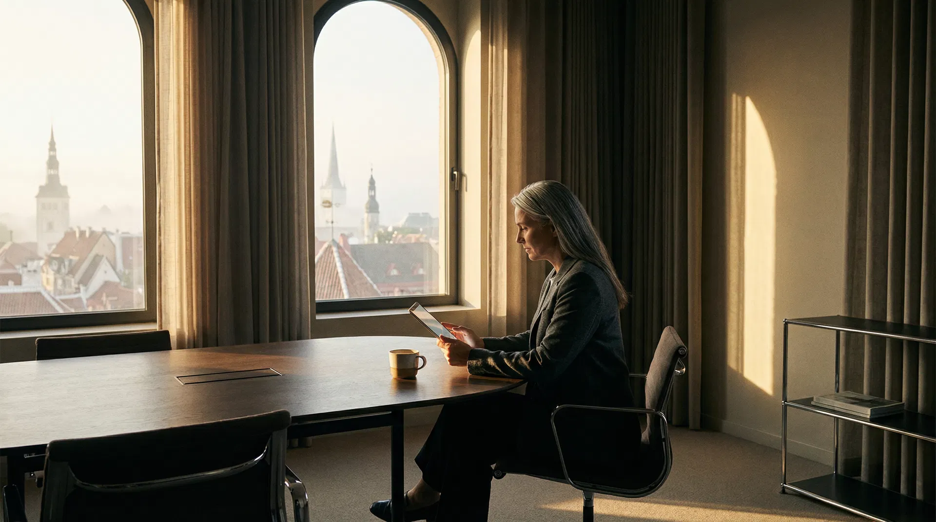 Führungskraft liest High Performance Brief am Morgen