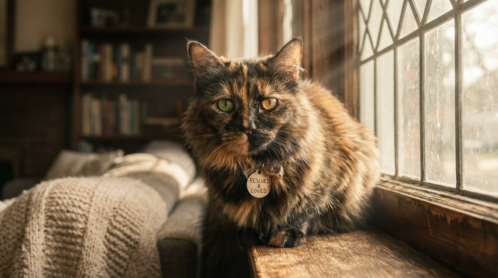Rescue cat by window