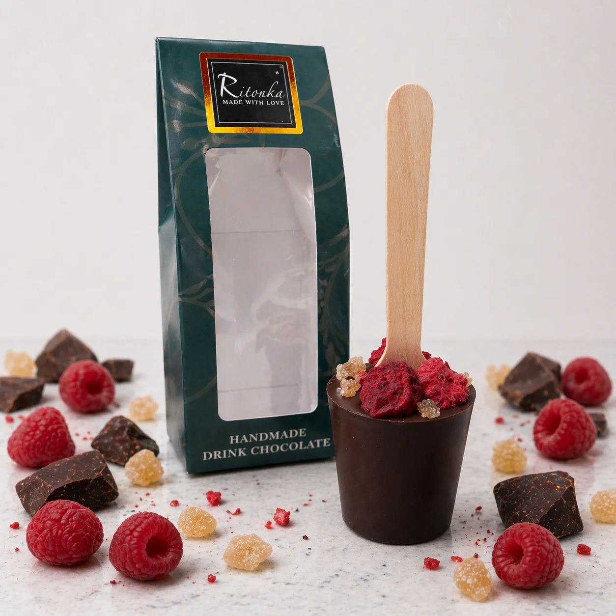 Bitter Trinkschoko Stick - Himbeeren, Ingwer | 60g