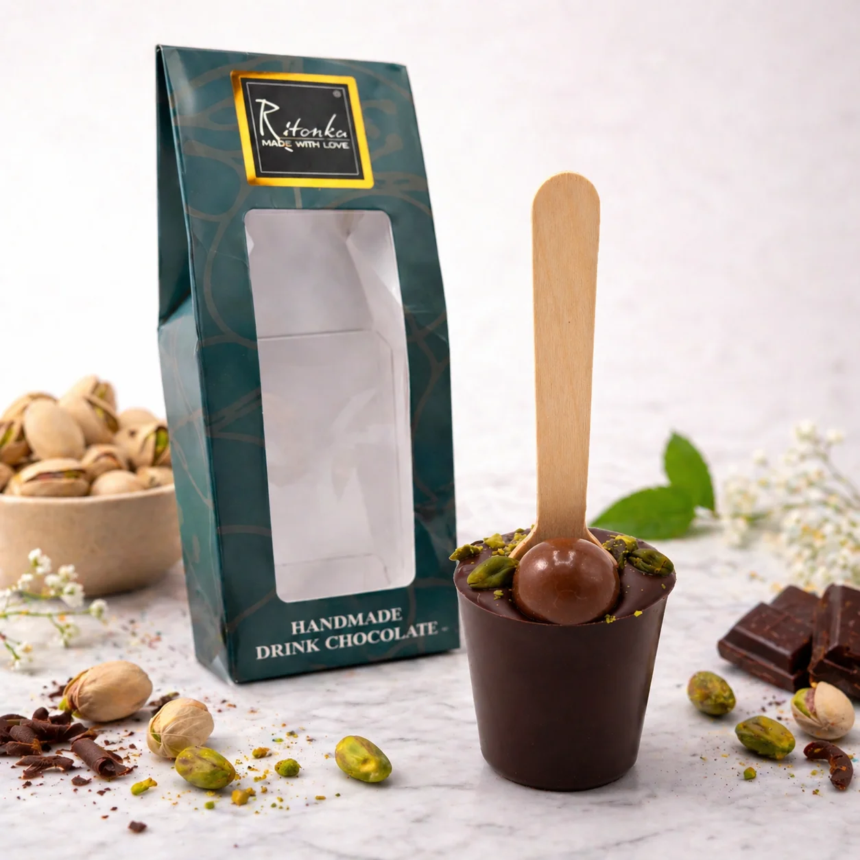 Bitter Trinkschoko Stick - Pistazien, Praline | 60g