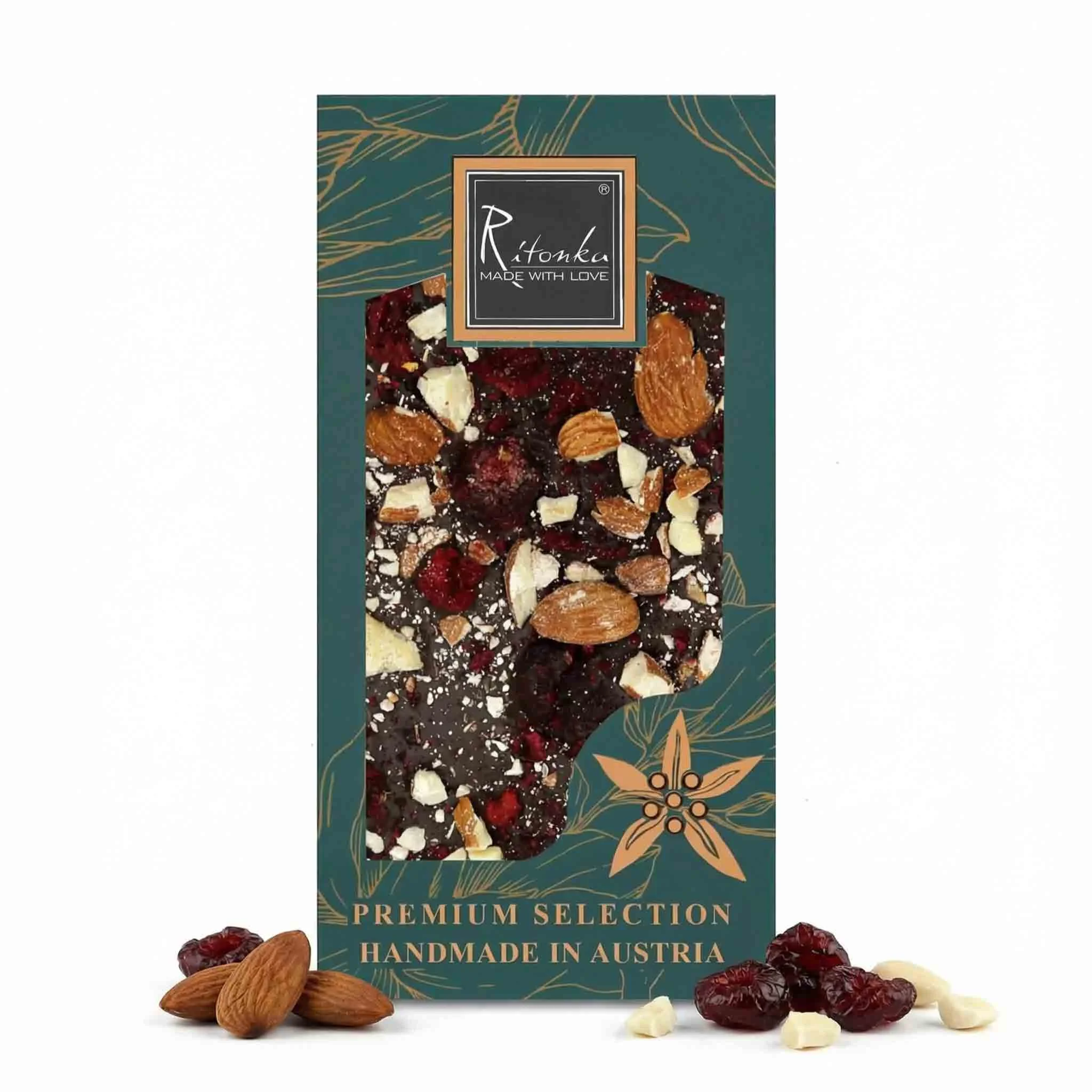 PREMIUM Bitterschokolade - Mandel, Kirsche 95g