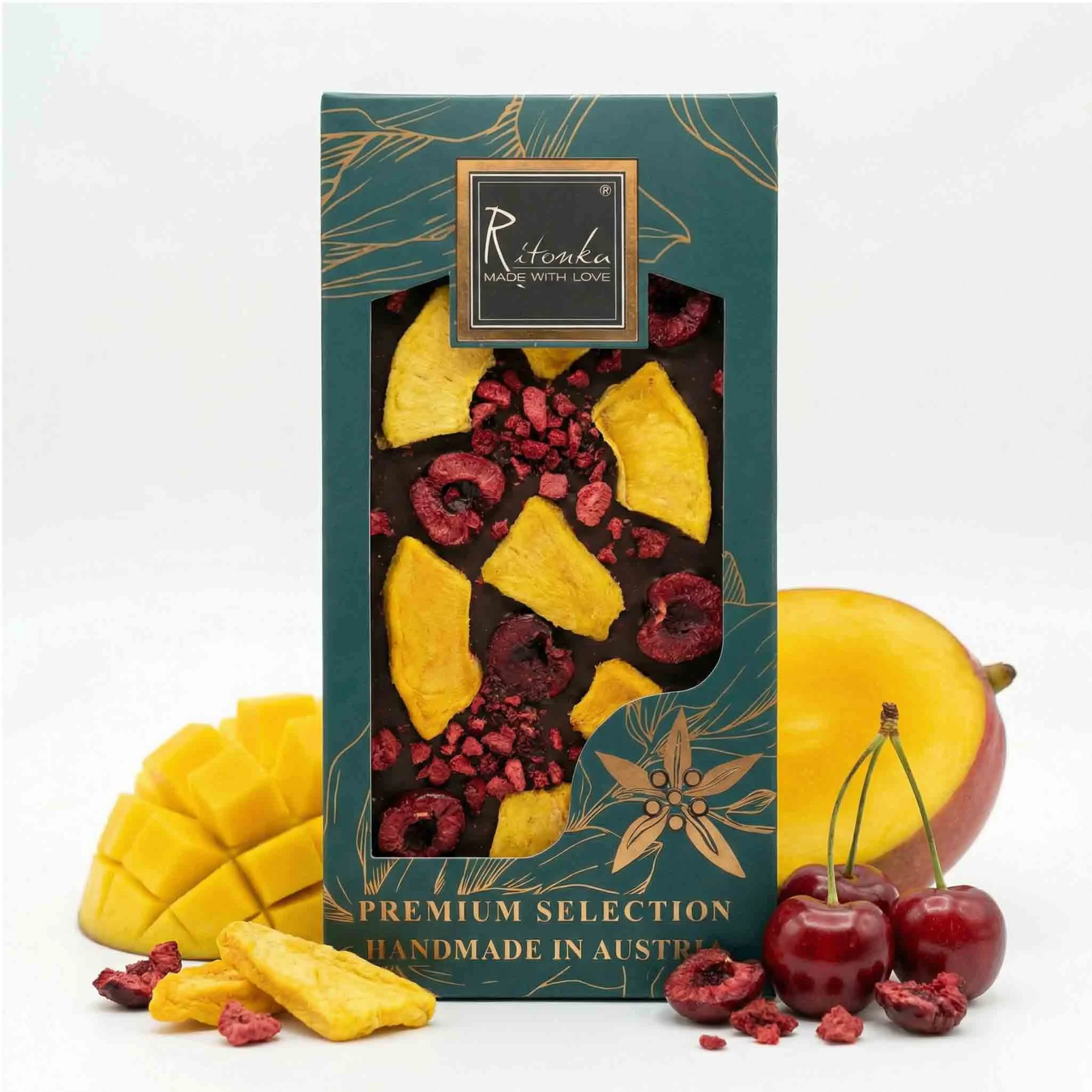 PREMIUM Bitterschokolade - Mango, Kirsche 95g