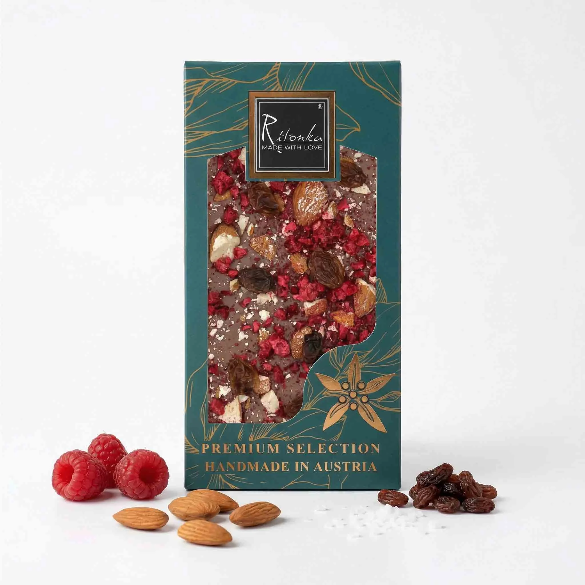 PREMIUM Milchschokolade - Himbeeren, Rosinen, Mandeln 95g