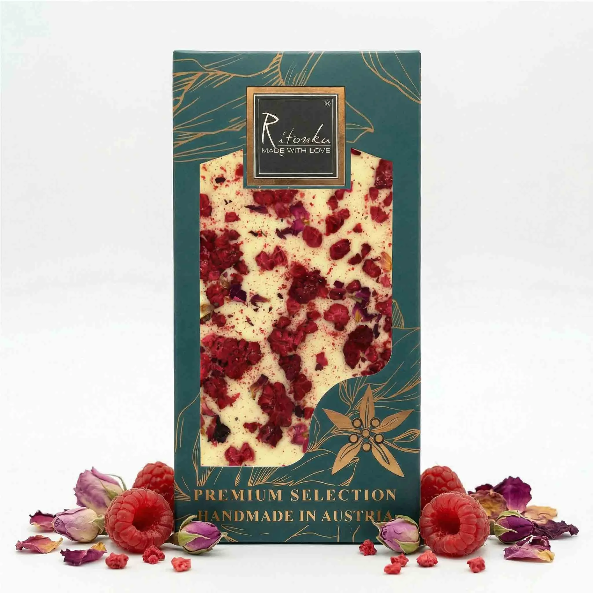 PREMIUM Weiße Schokolade - Himbeere, Rose 95g