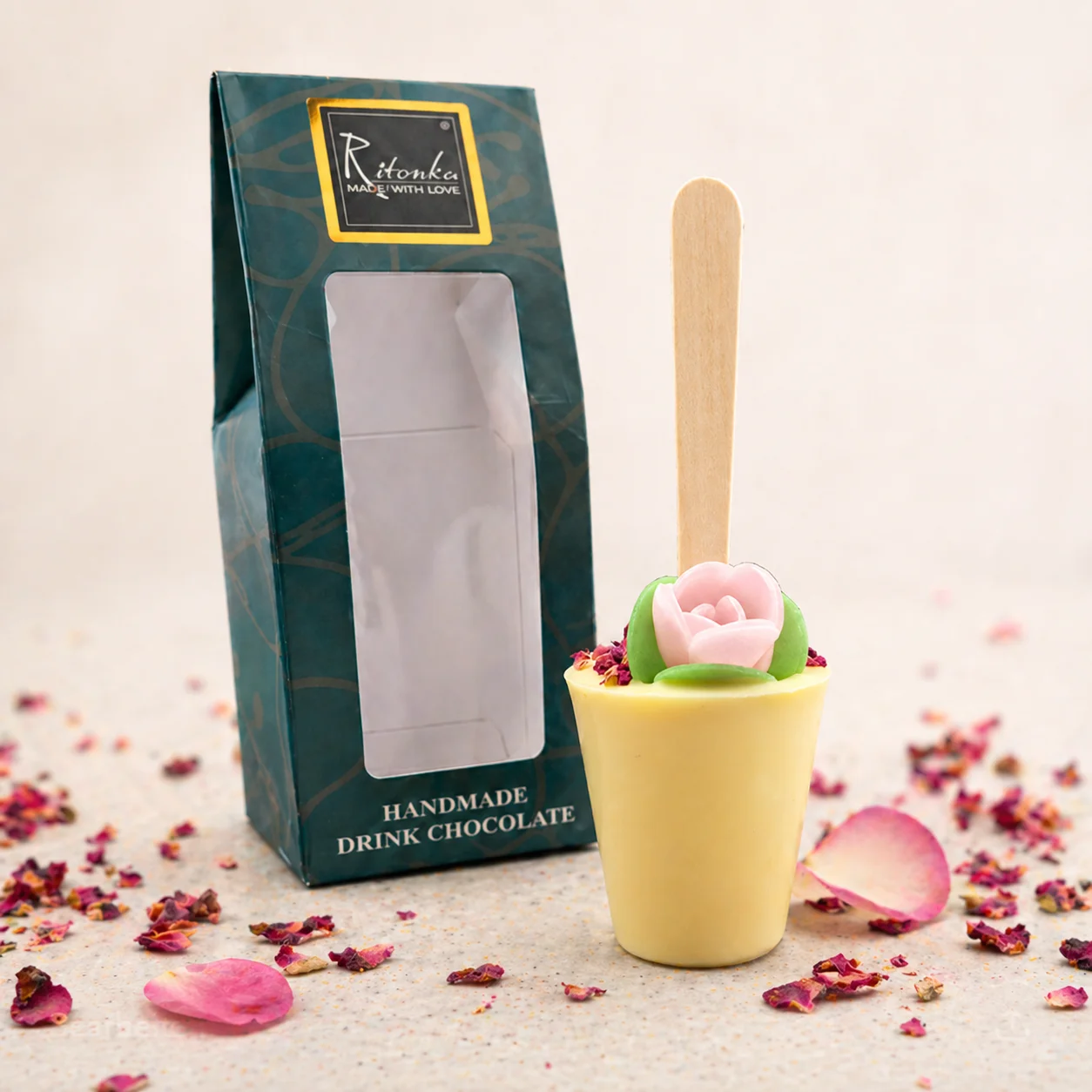 Weiß Trinkschoko Stick - Blume, Rose | 60g