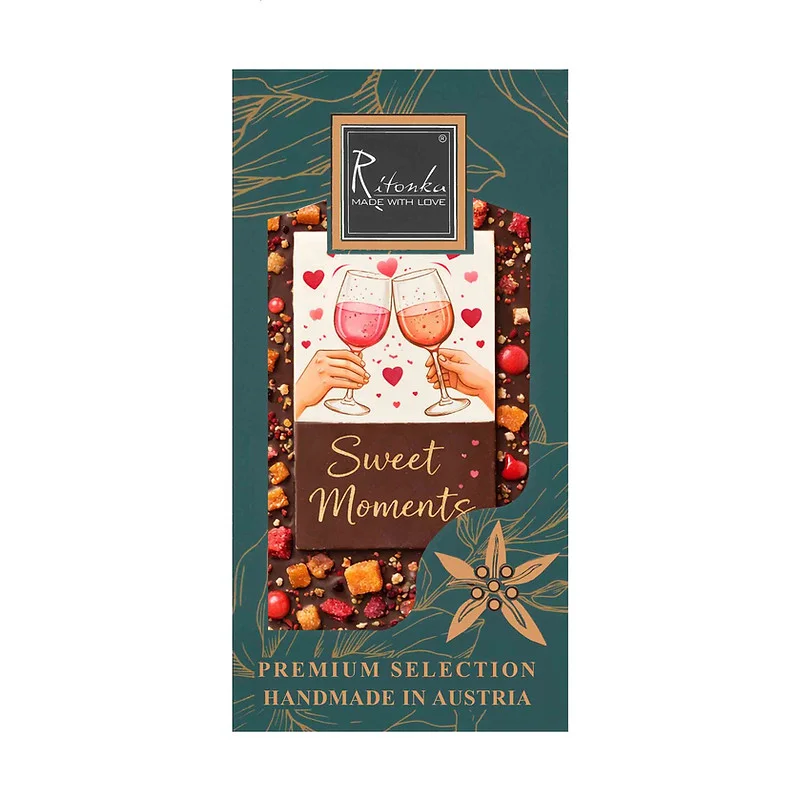 Premium Milchschokolade „SWEET MOMENTS“ Erdbeere, Schokokugel,  Cashewnüsse