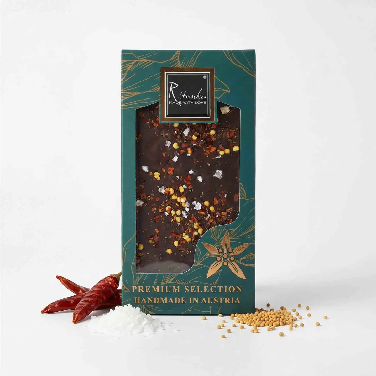 PREMIUM Bitterschokolade - Natursalz, Chili 95g