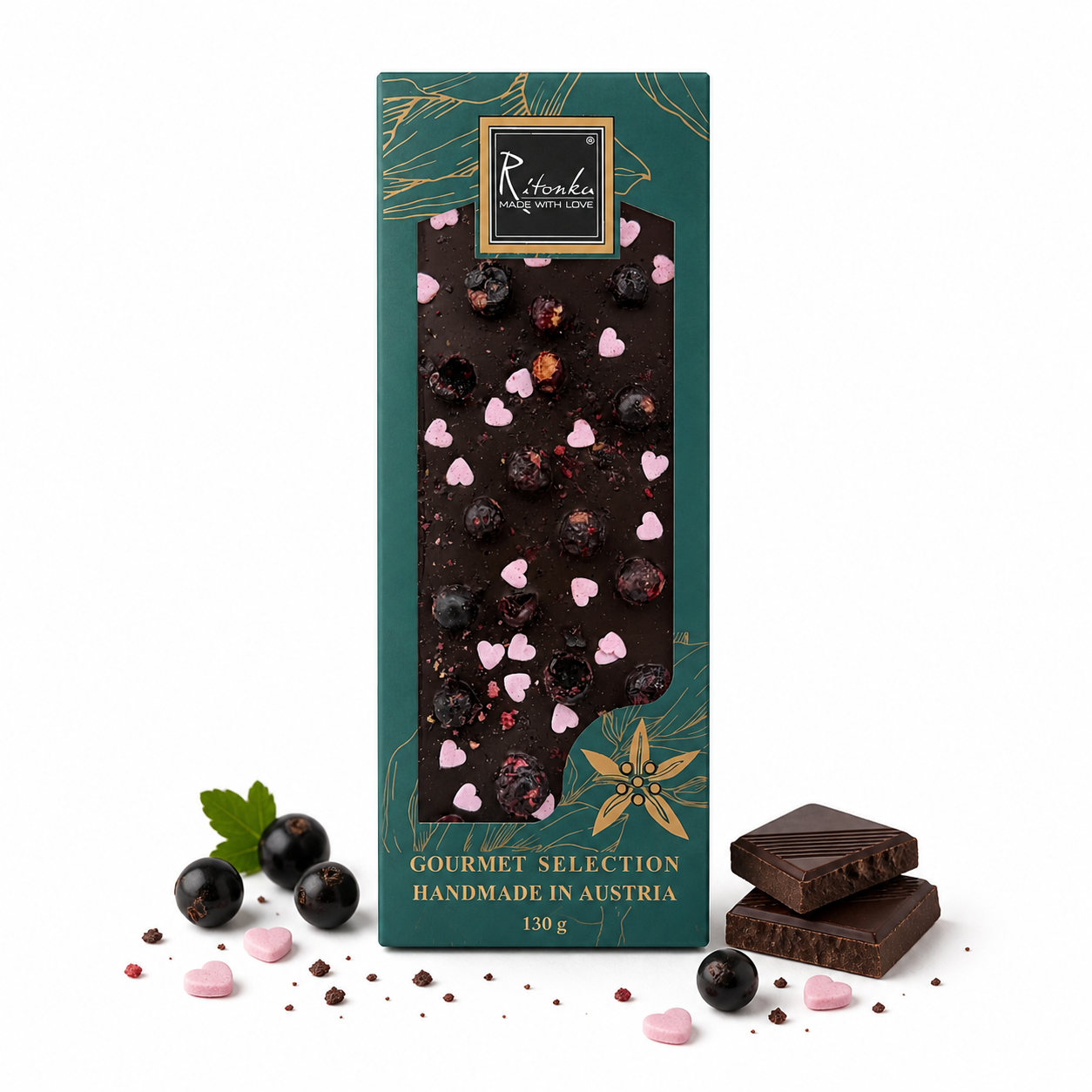 GOURMET Milchschokolade - Herz, Himbeere, schwarze Johannisbeere 130g