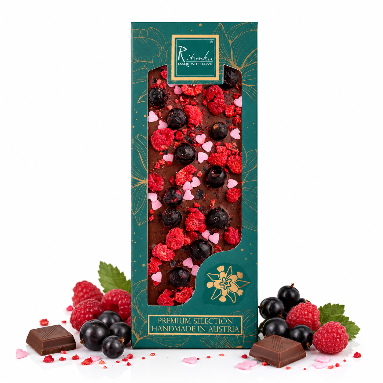 GOURMET Milchschokolade - Himbeeren, schwarze Johannisbeeren, Herz 130g 130g