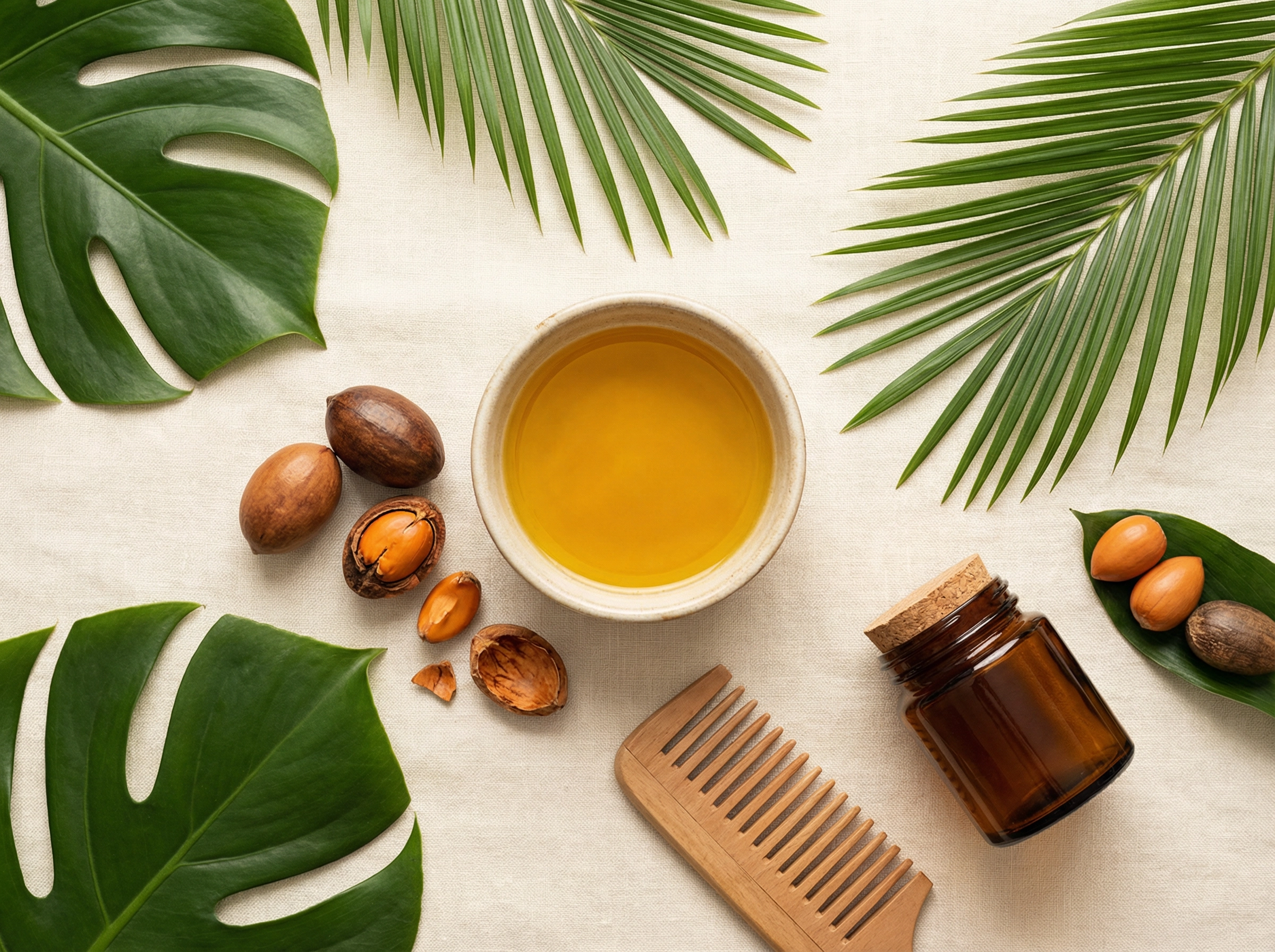 Batana oil with natural ingredients and batana nuts