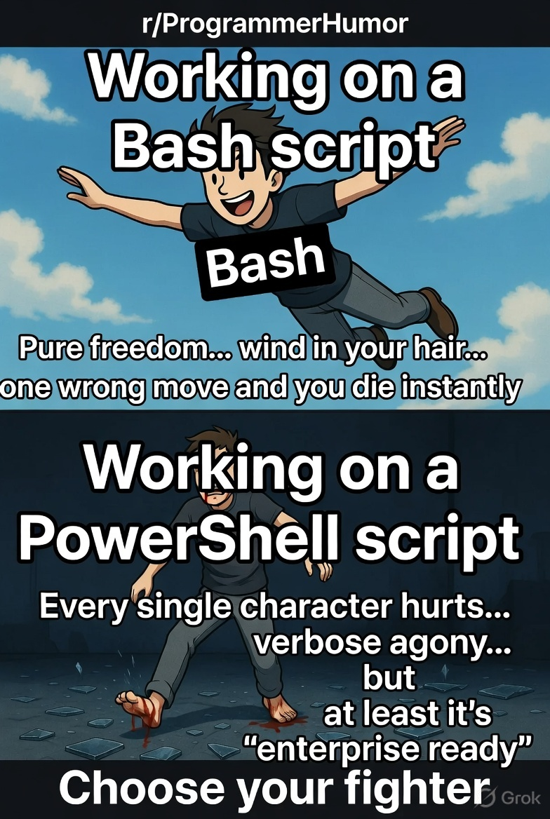 bashVsPowerShellBeLike