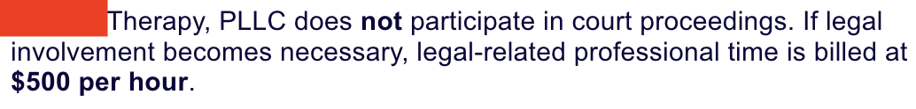"If you make your therapist be your lawyer, they'll charge $500/hr". It's insane that somebody did that for them to put 