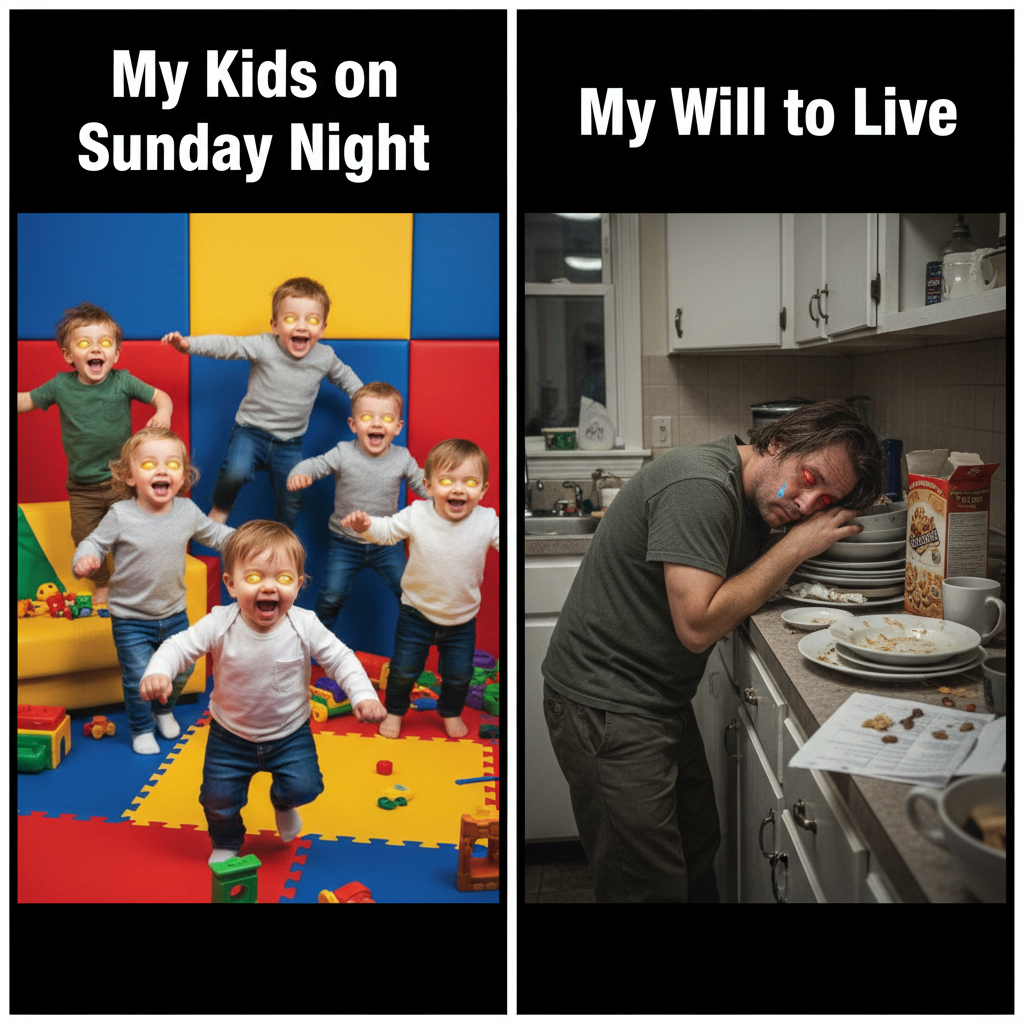 My kids' energy levels on Sunday night vs. my will to live