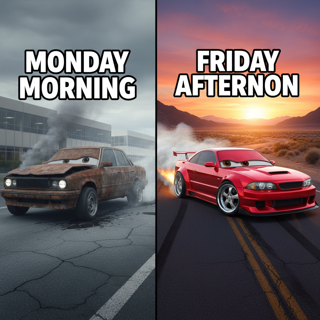 My car on Monday morning vs. Friday afternoon