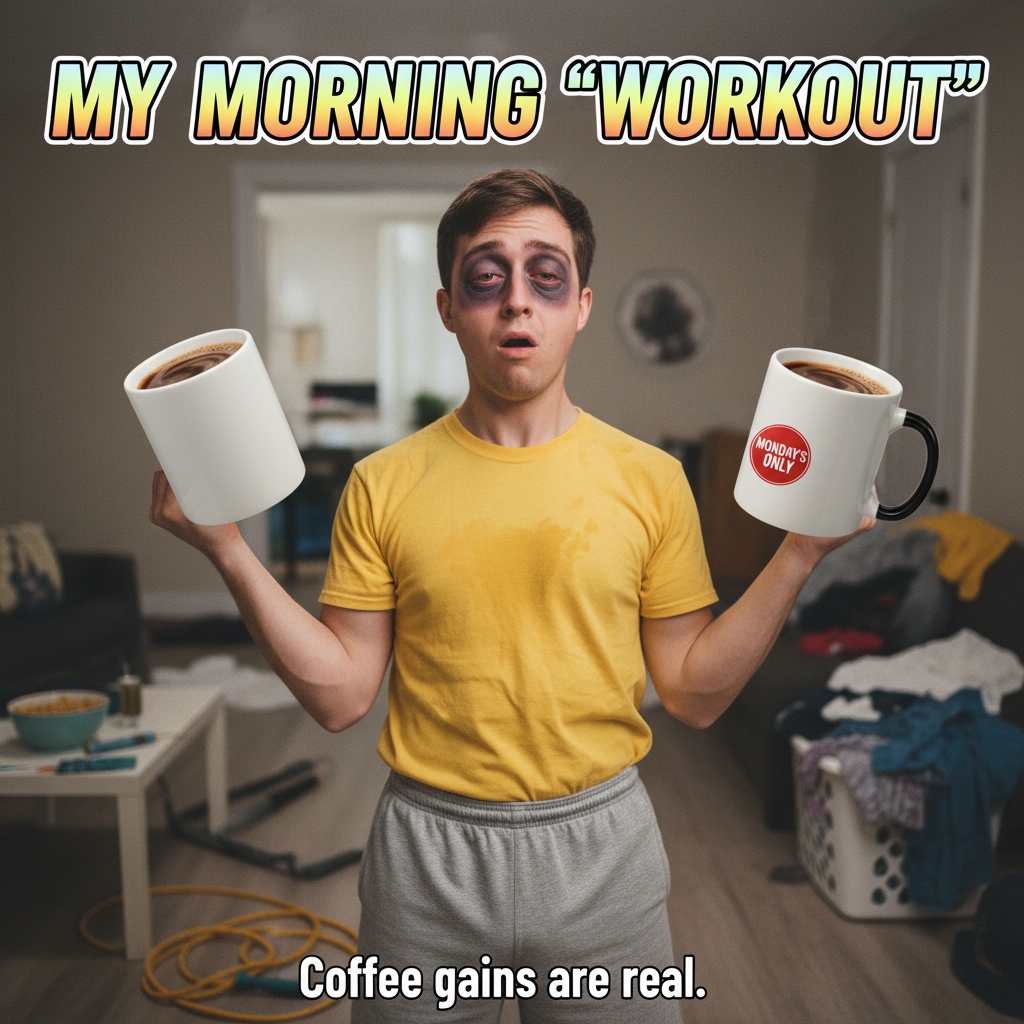My Monday morning workout: Lifting my eyelids and my coffee cup.