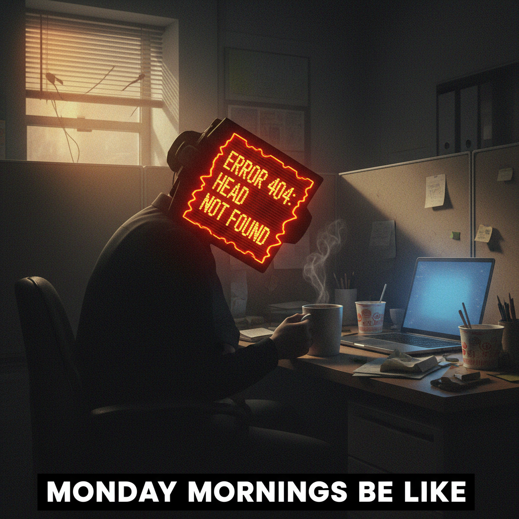 My soul on Monday mornings: 'Error 404: Will to live not found.'