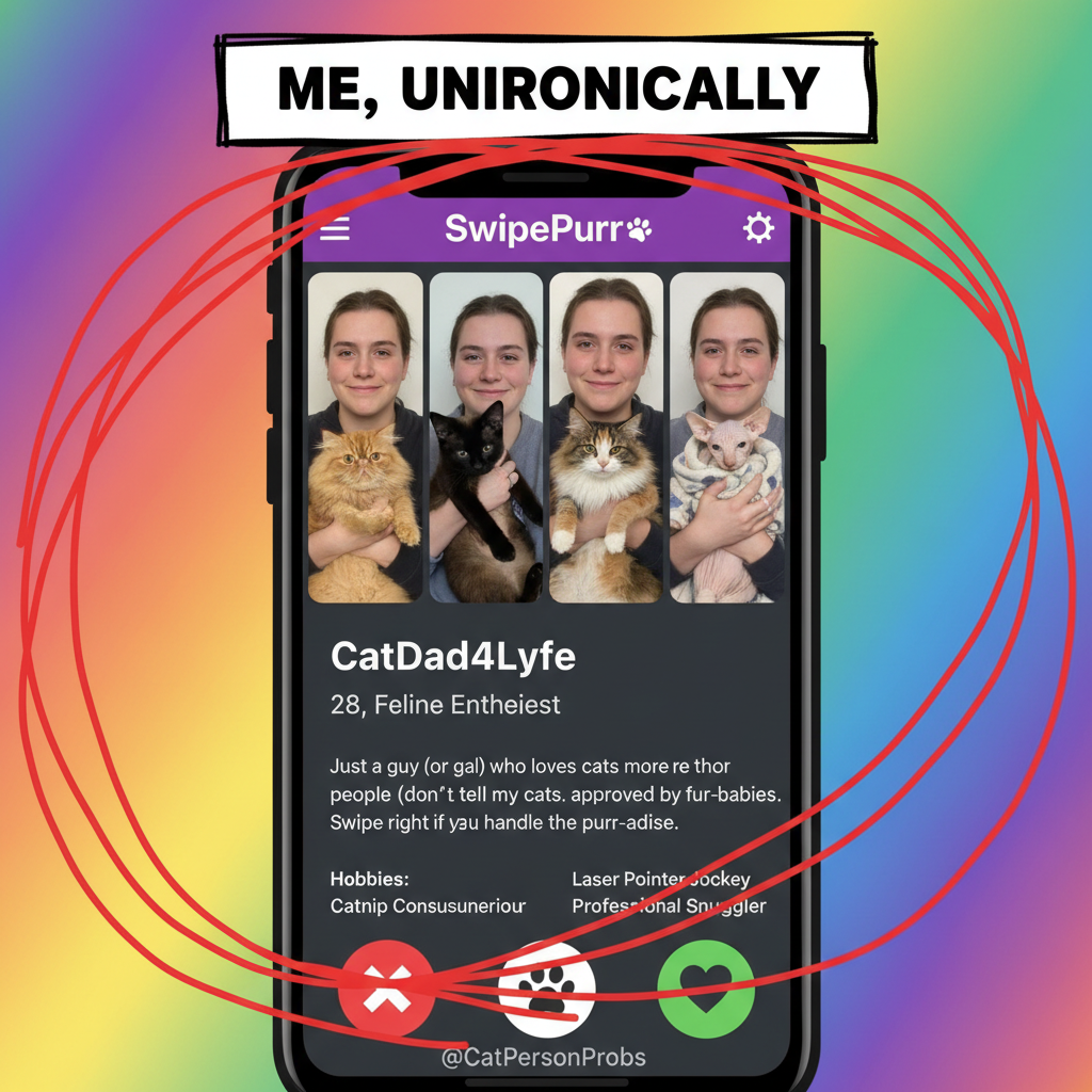 Matched with someone who only posts pics with their cat. I think I'm dating a cat distribution system.