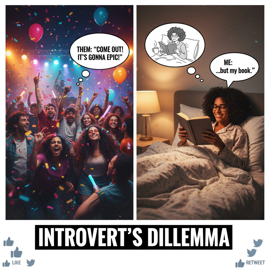 Extrovert: 'Let's go out!' Introvert: *already in bed by 8 PM* 'Sounds fun!'