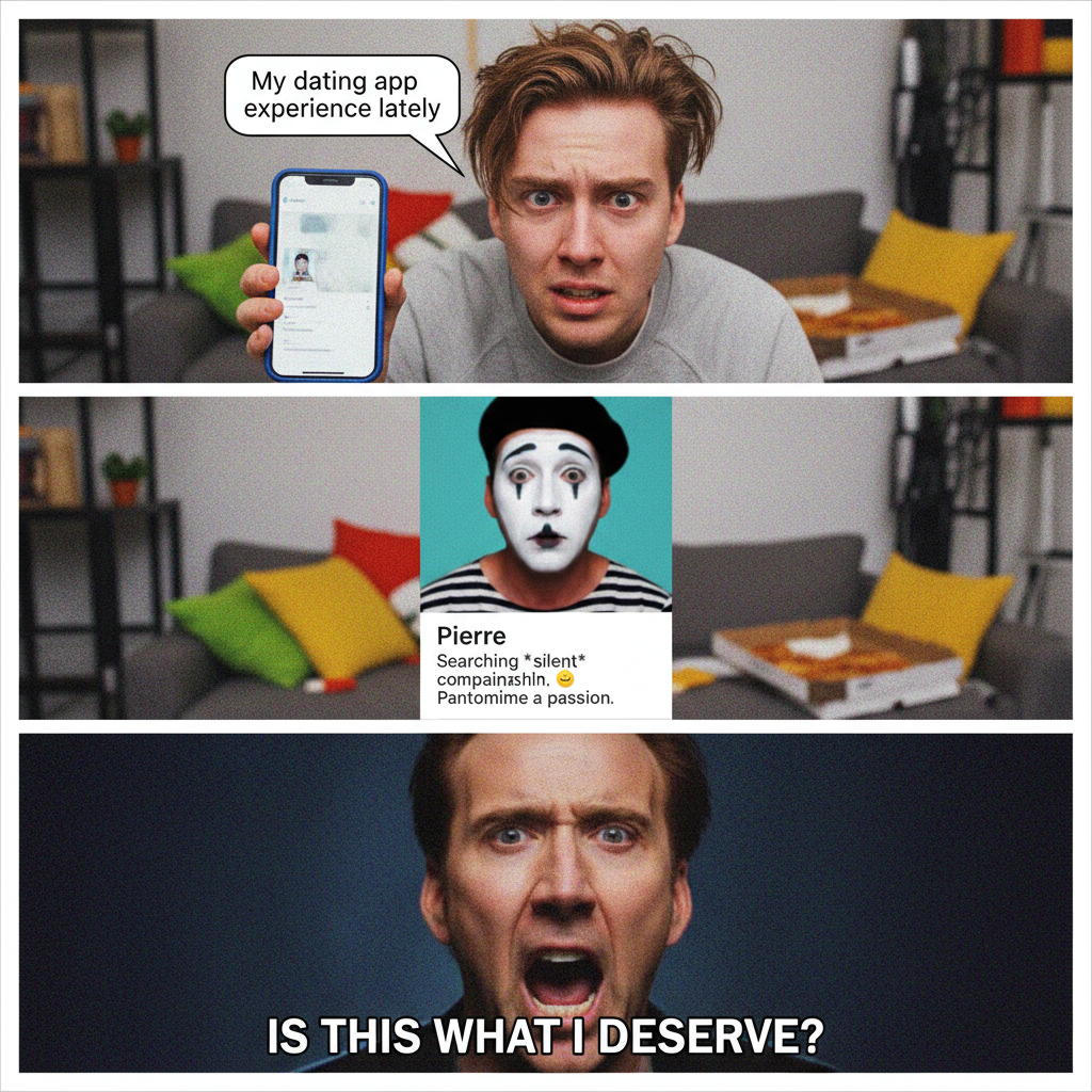 My dating app bio is now just 'Survived a first date involving a mime.' #DatingAppDisaster