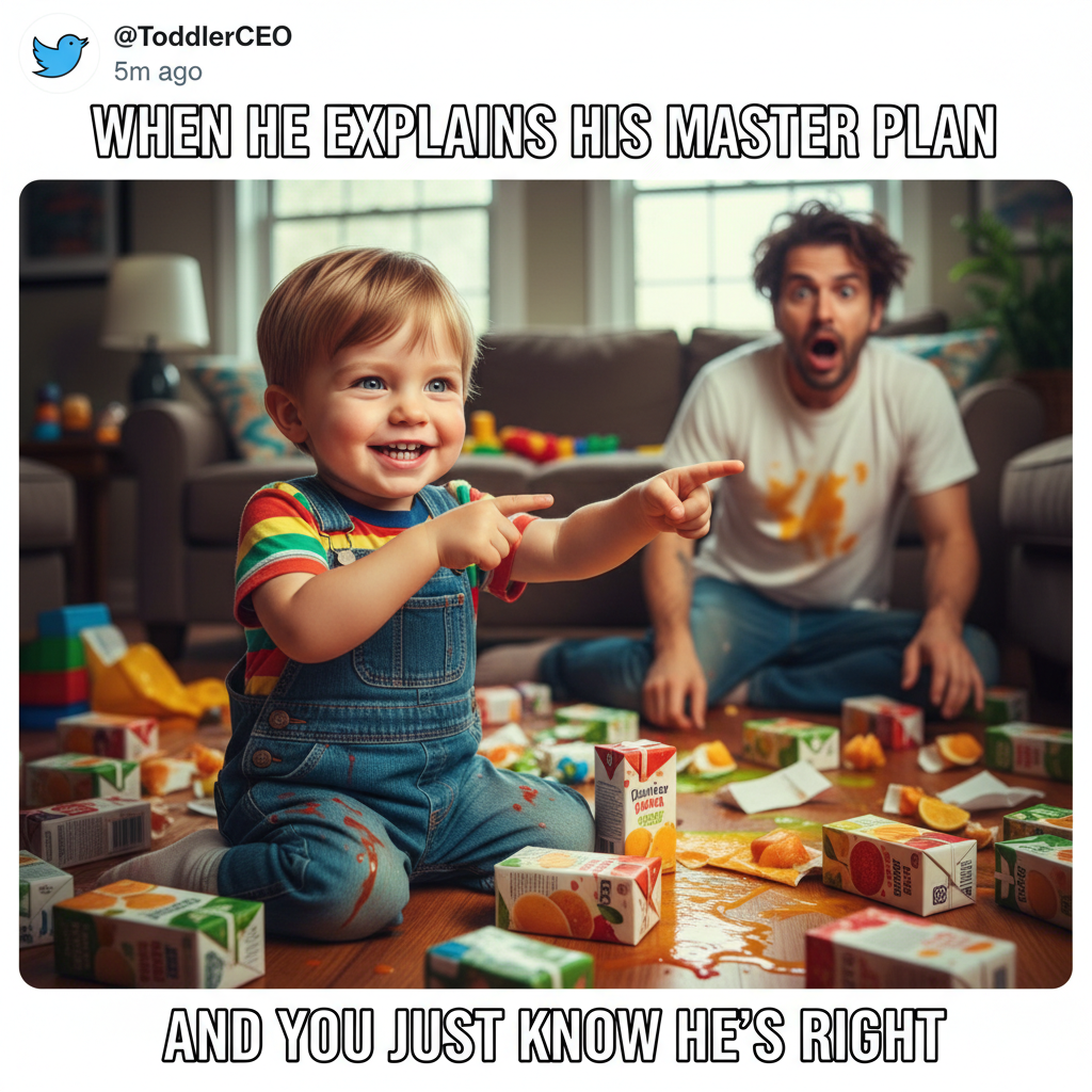 My toddler just explained quantum physics using only juice boxes. I'm scared. #Parenting