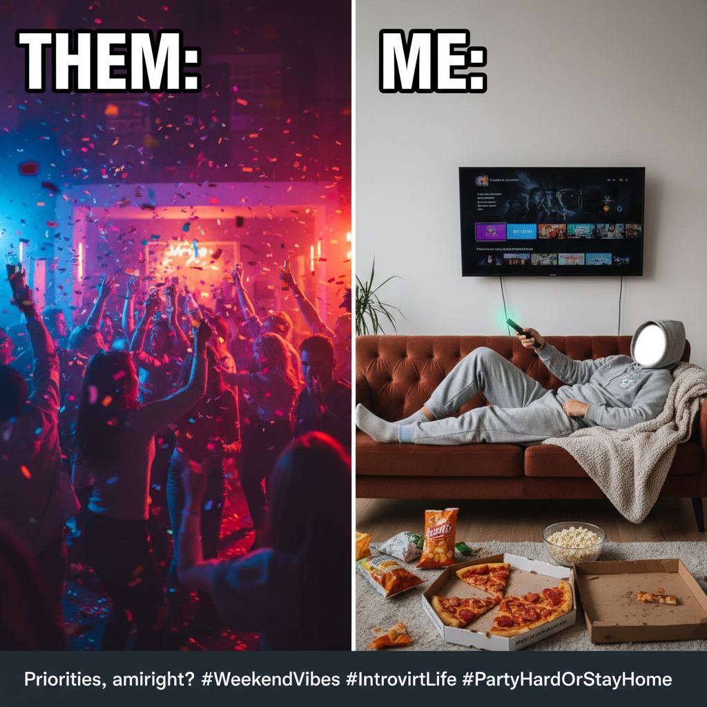 Friday night plans: wild party. Friday night reality: wild party... of one, with snacks & Netflix.