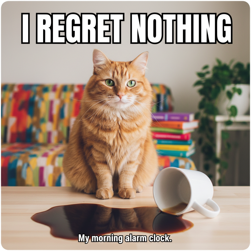 My cat just knocked my coffee over, then stared at me like *I* was the problem.