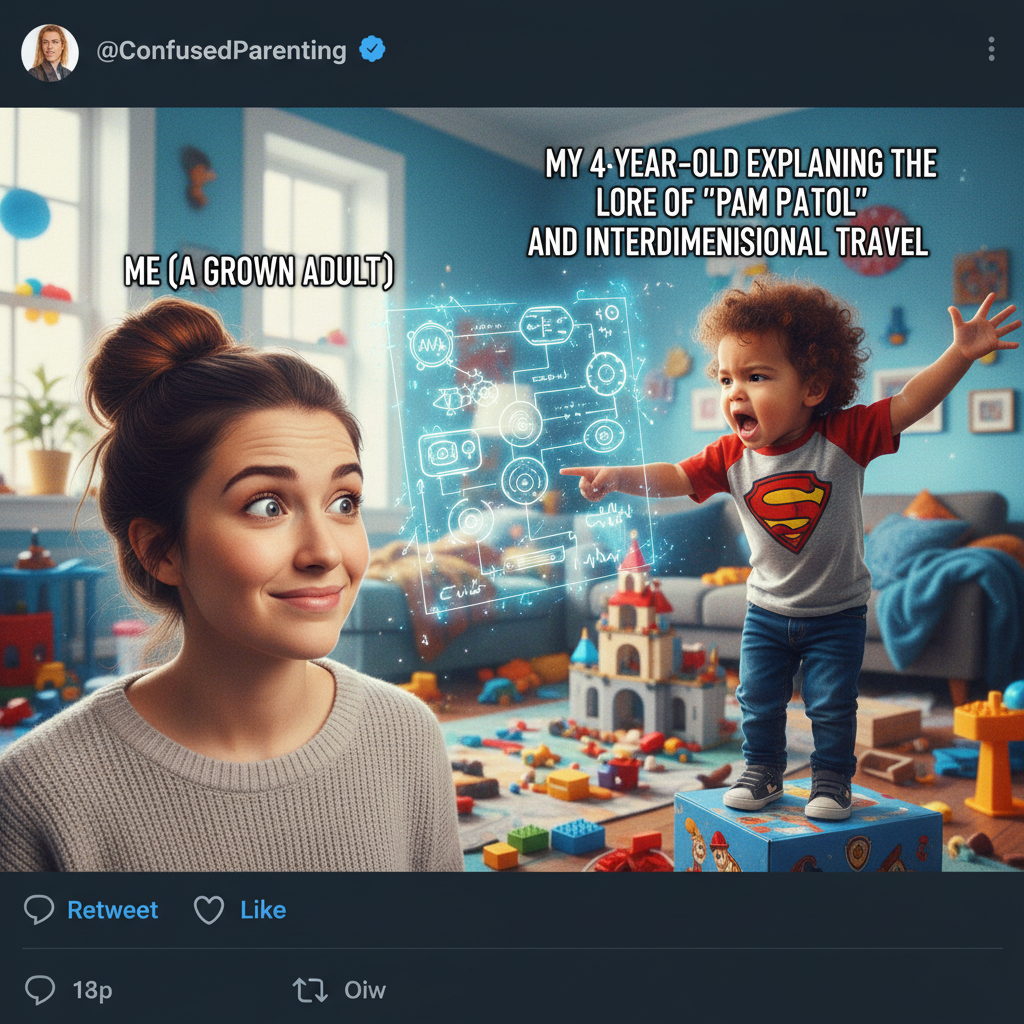 My toddler just explained the plot of a cartoon to me for 10 minutes. I understood none of it.