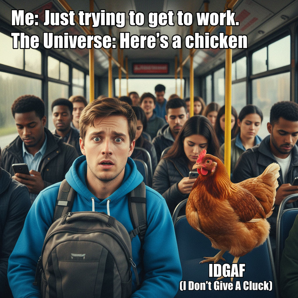 My public transport adventure today involved a chicken. A live one. Send help.