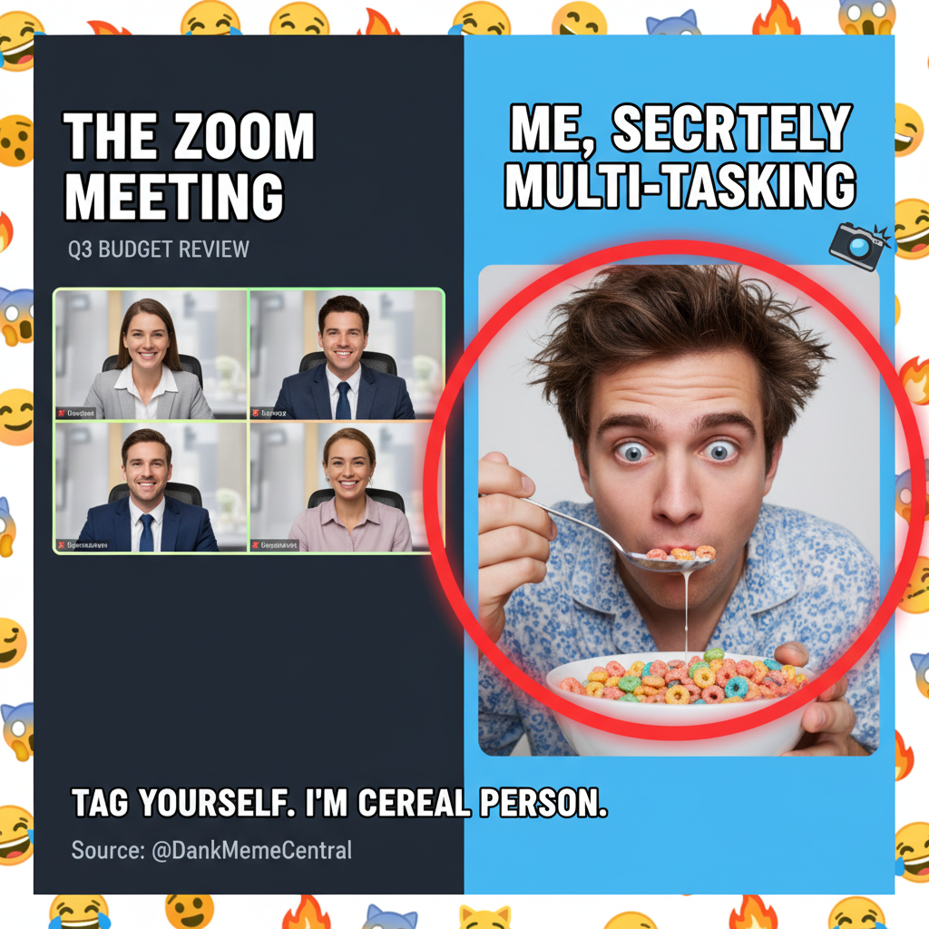 My mic was off, but my camera caught me eating cereal during the Zoom meeting.
