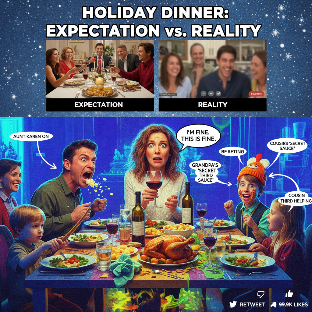 Holiday dinner chaos: My aunt just asked if I'm 'still single.' Send help & wine.