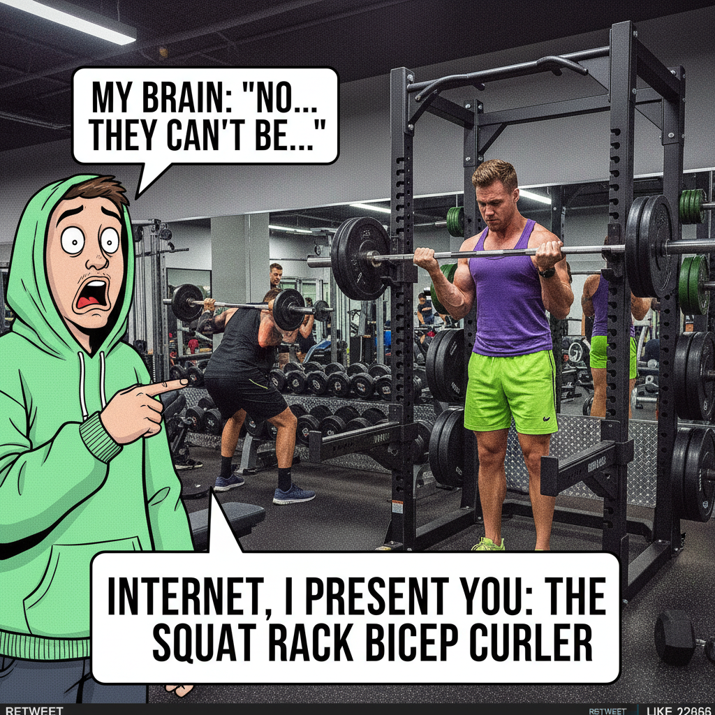 Just saw someone curling in the squat rack. The gym gods are weeping.