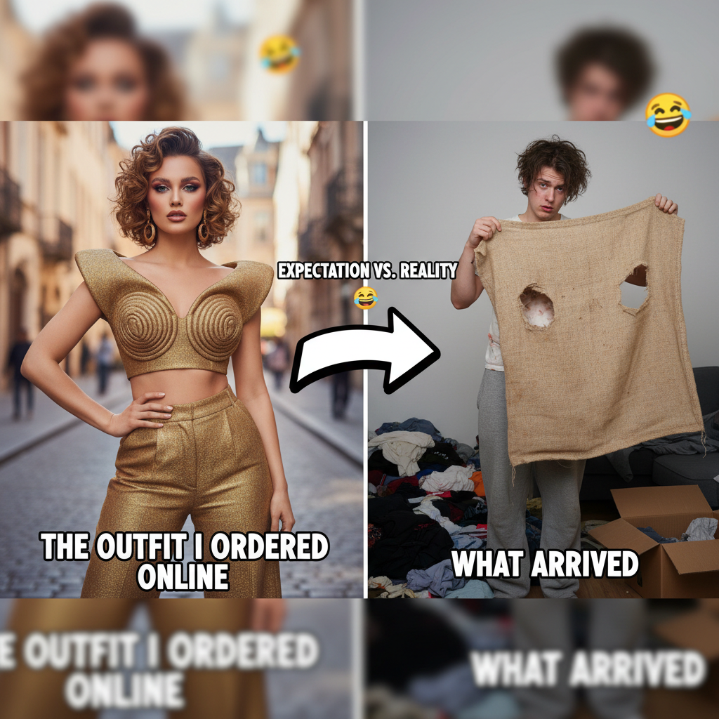 Ordered a 'chic' top online, got a potato sack with armholes. My wallet weeps. 😭