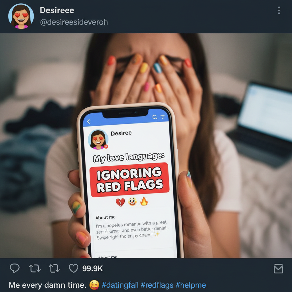 Matched with someone who listed their 'love language' as 'ignoring red flags.' Send help.