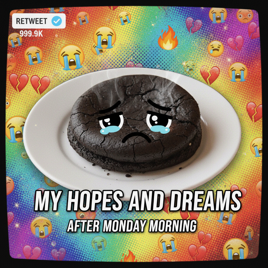 Tried to make a soufflé. Ended up with a burnt pancake. Send help and fire extinguisher.