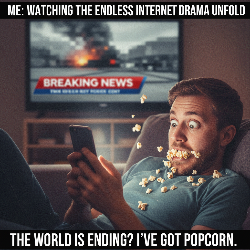 Me watching the latest celebrity drama unfold like it's a Netflix series.