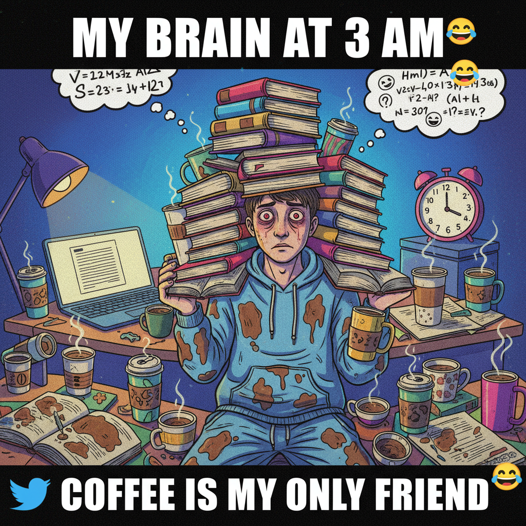 My brain during exam season: 'We'll sleep when we're dead.' My body: 'How about now?'