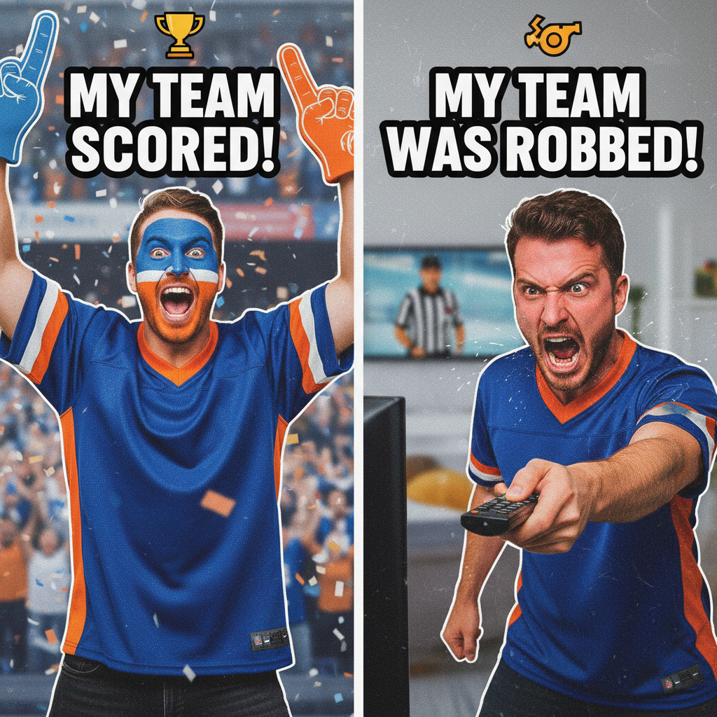 My team scores: I'm a tactical genius. Opponent scores: The refs are BLIND! #SportsFans