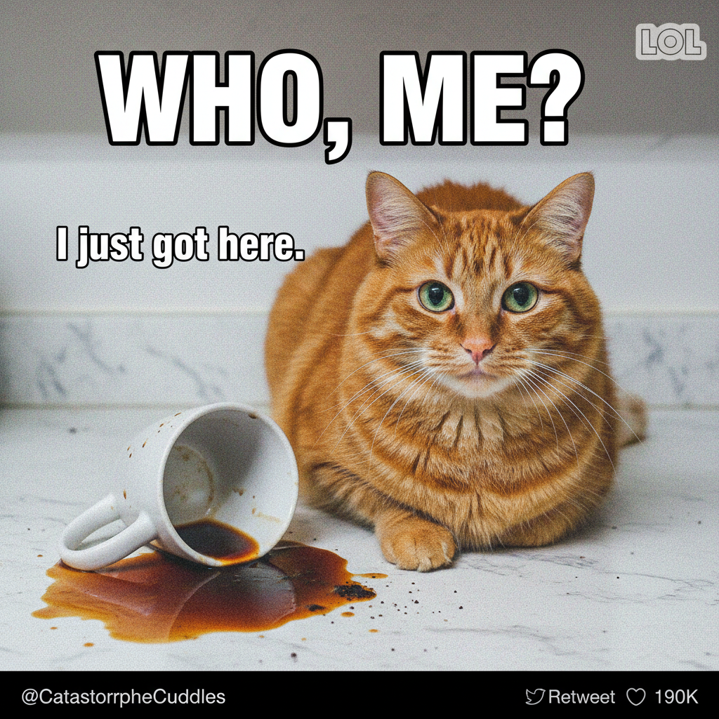 My cat just knocked over my coffee while staring me dead in the eyes. Zero regrets.