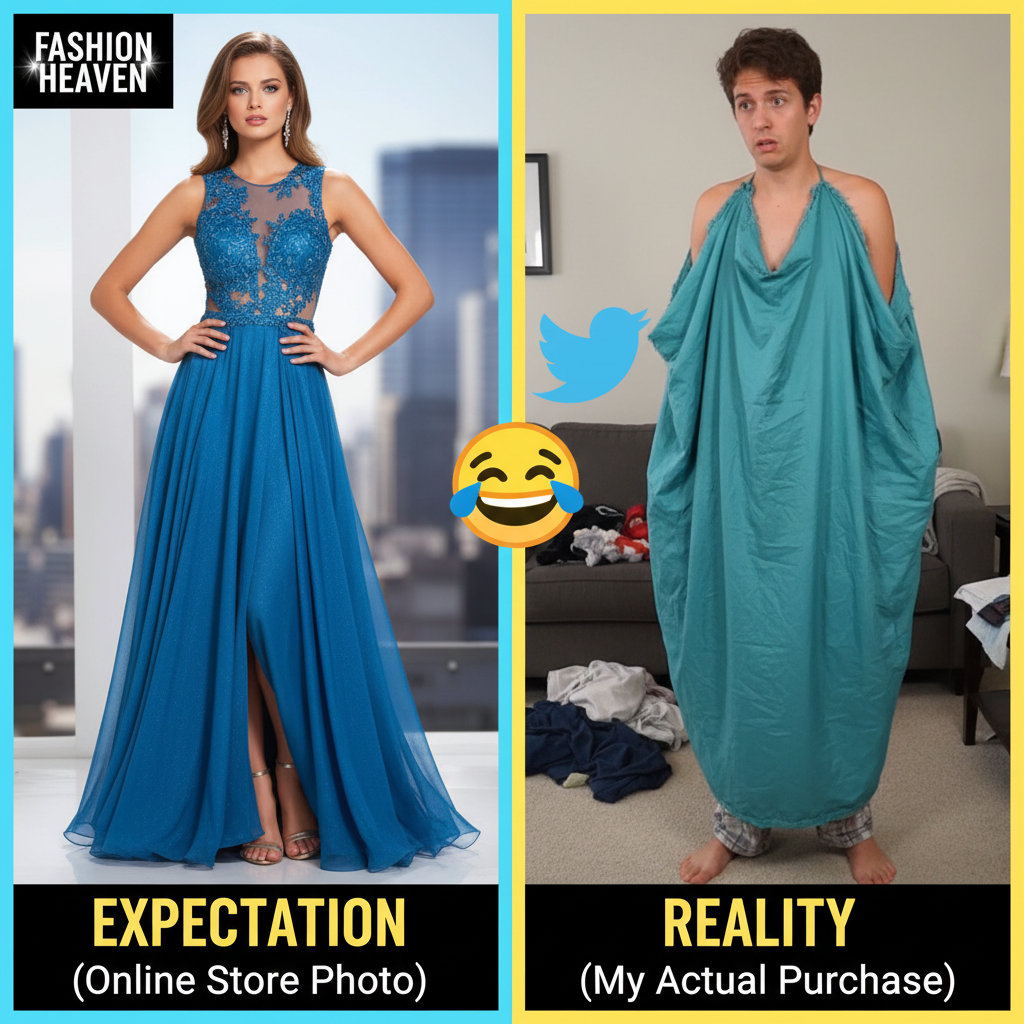 Ordered a 'chic' dress online, got a potato sack. My disappointment is immeasurable. 😭