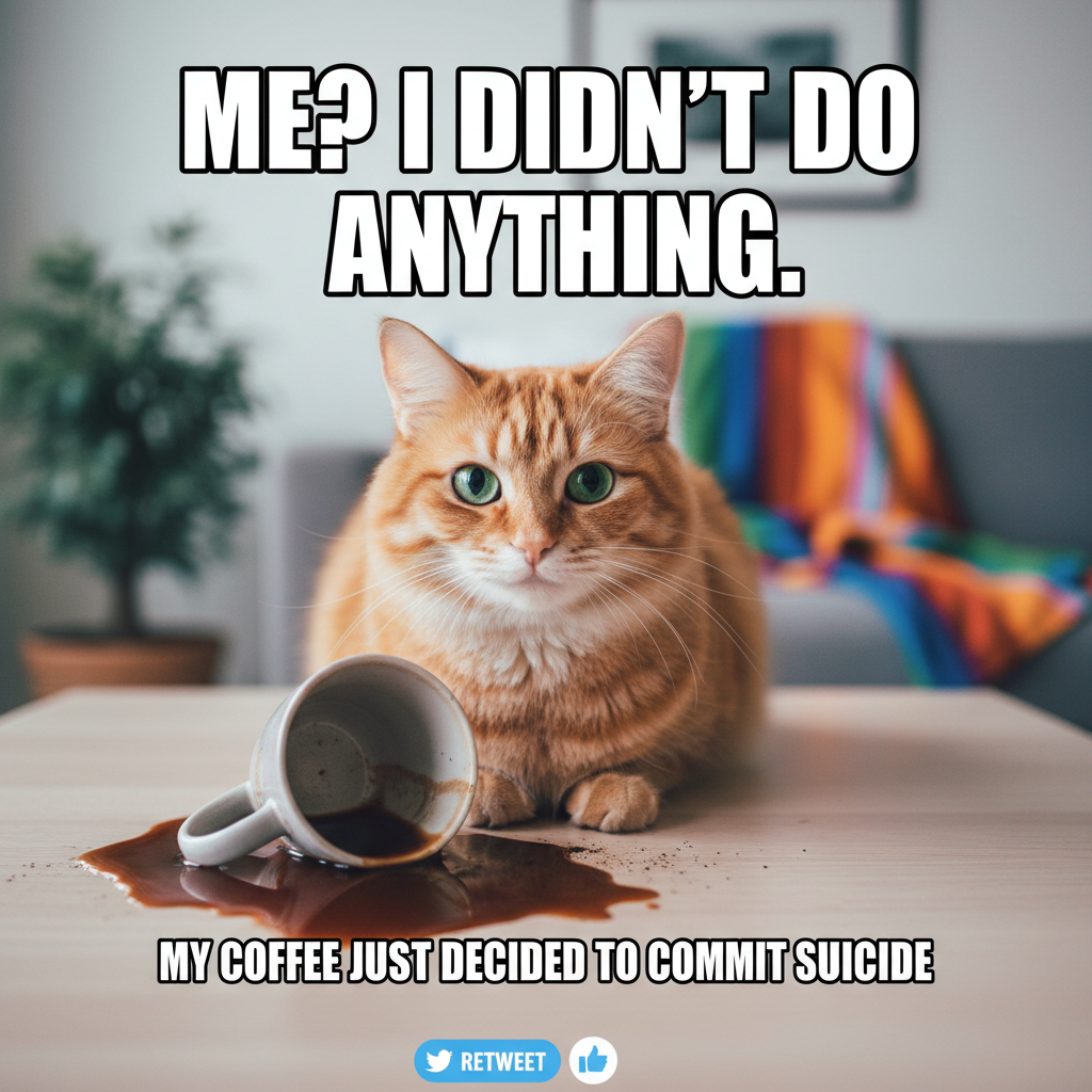 My cat just knocked my coffee off the counter, then looked at me like *I* was the problem. 😼 #PetLife
