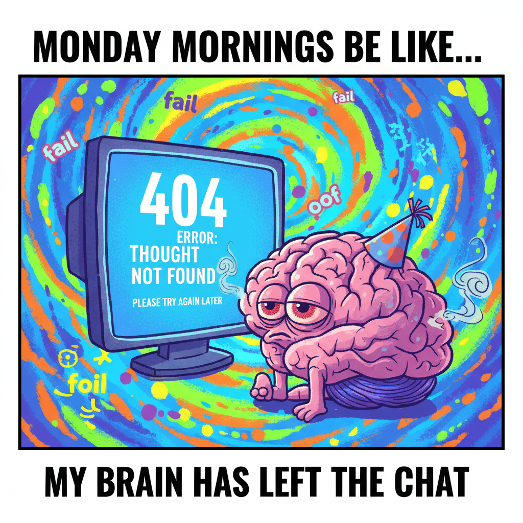 My brain on Monday mornings: 'Error 404: Motivation not found.'