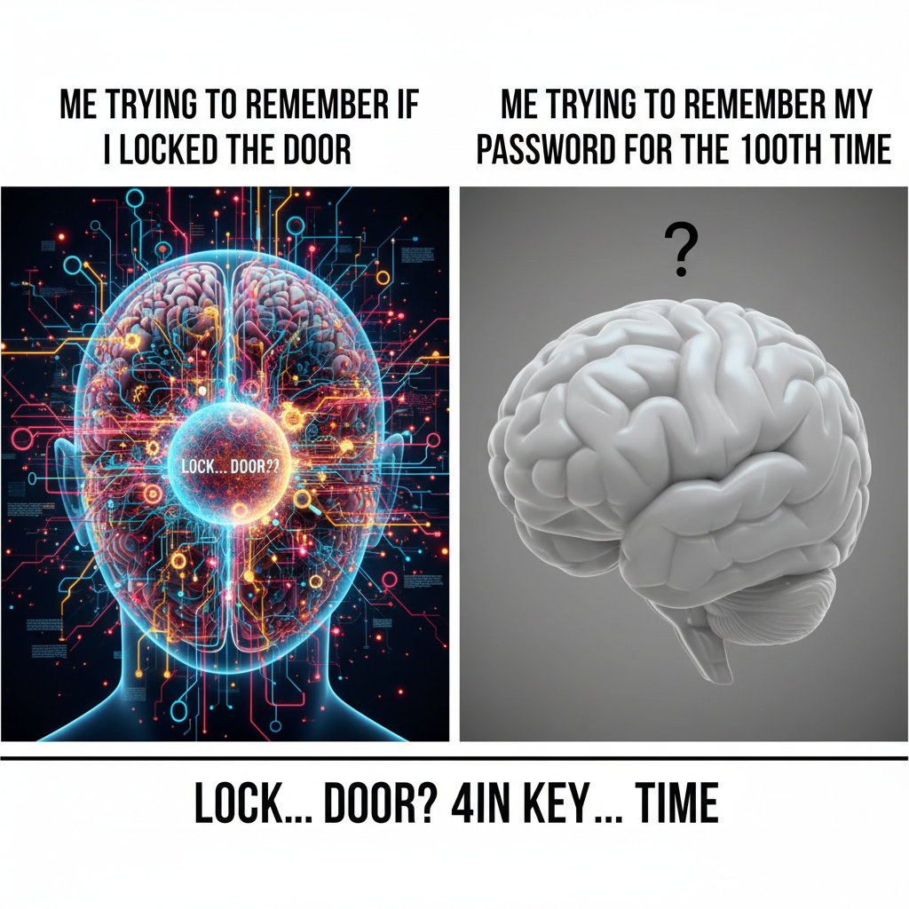 My brain at 3 AM trying to remember if I locked the door vs. my brain trying to remember my password